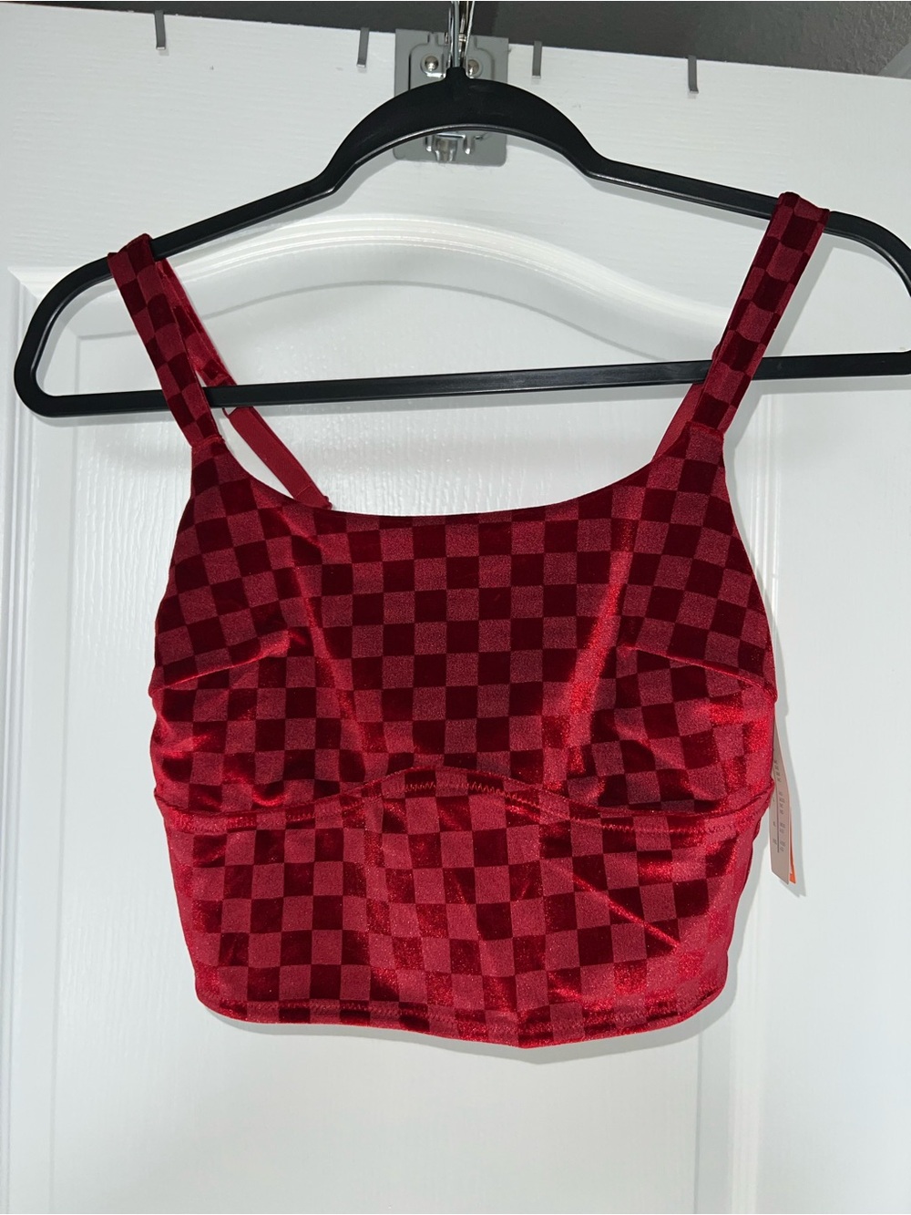 Colsie Red Checkerboard Velvet Crop Top